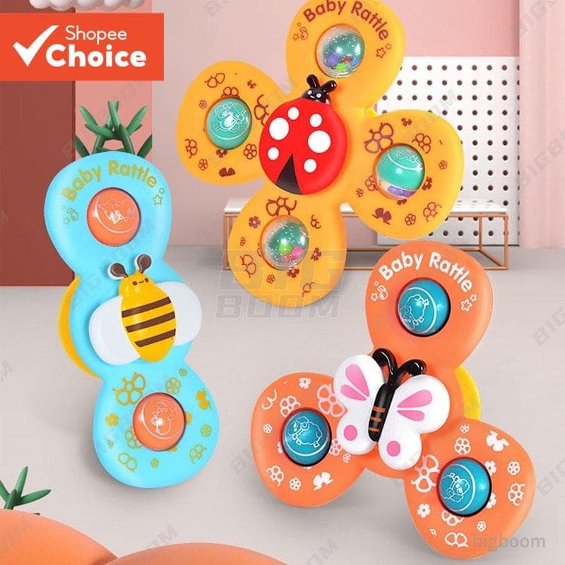 3 Pcs Baby Bath Toy Suction Cup Teether Spinner Top Brinquedos Giratórios Para Crianças - Image 1