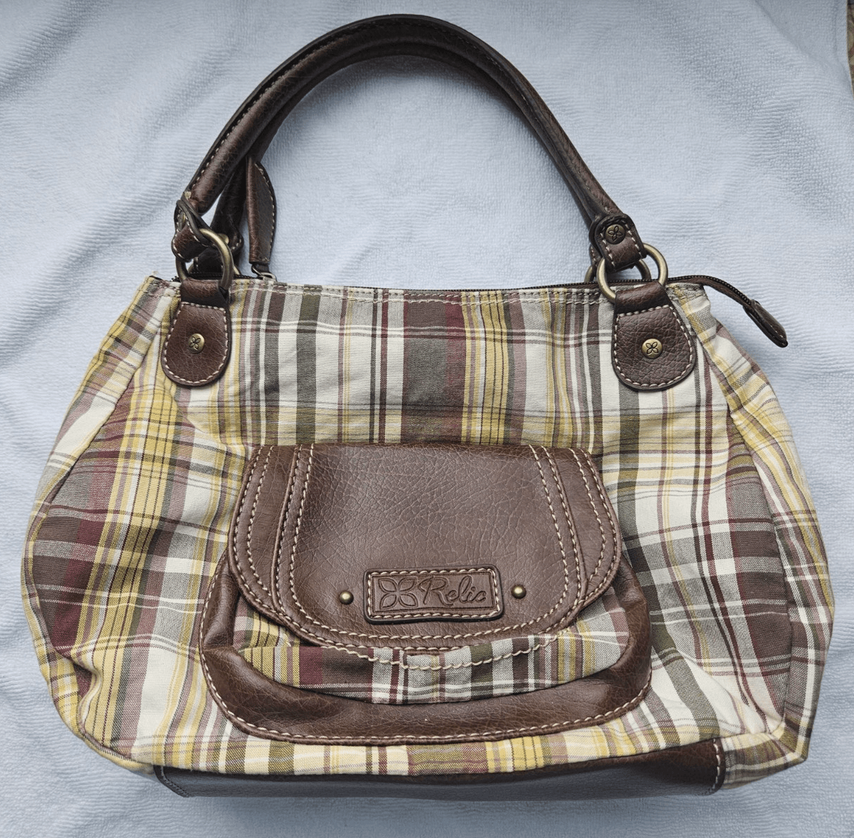 Vintage Relic By Fossil Y2K 90s Plaid/Brown Satchel Shoulder Handbag Purse Retro - Image 1