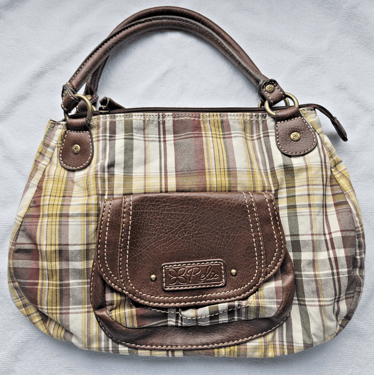 Vintage Relic By Fossil Y2K 90s Plaid/Brown Satchel Shoulder Handbag Purse Retro thumbnail 3