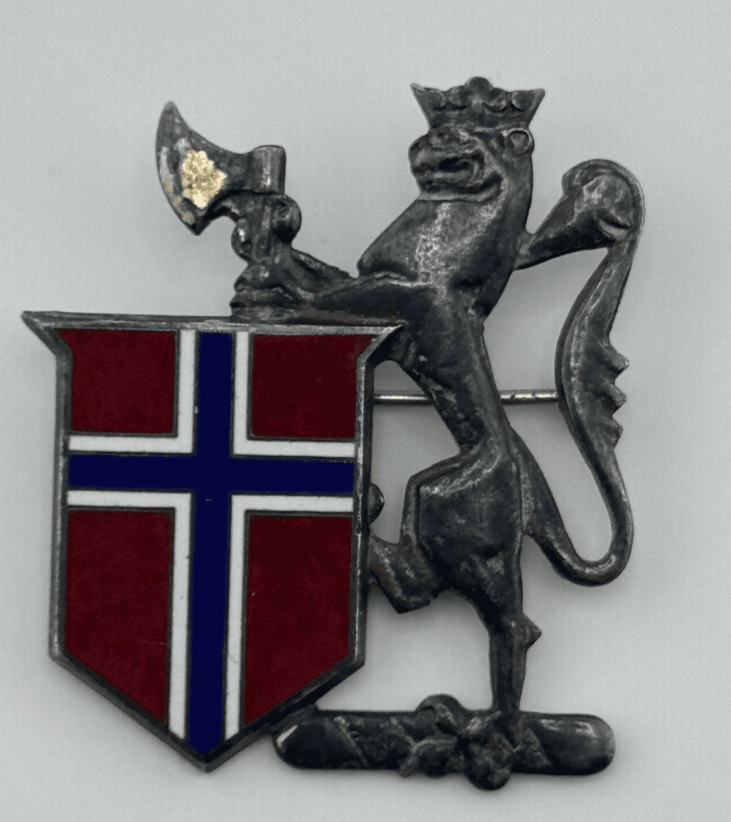 Vintage Sterling Silver Enamel Flag Norway Lion Coat Of Arms Brooch - Image 1