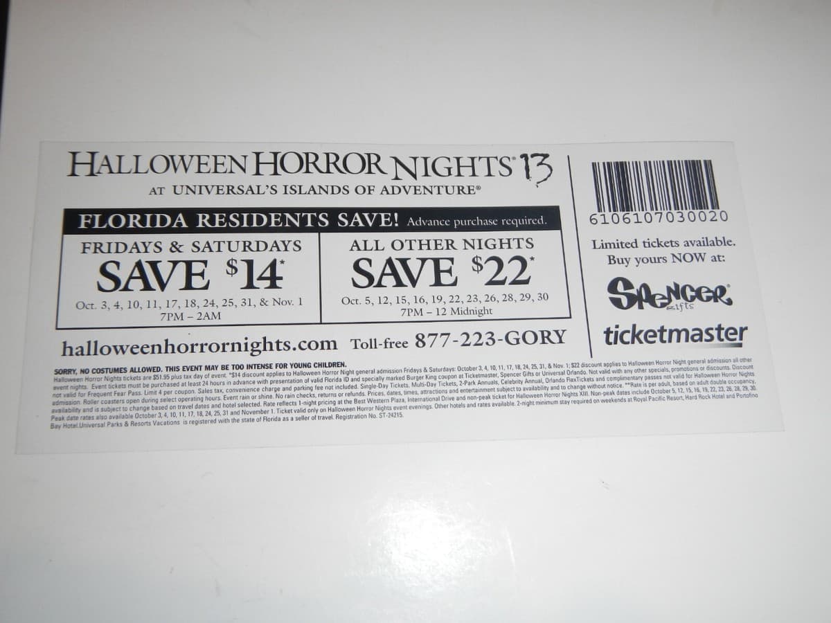 Universal's Islands of Adventure HHN 13 info flier and coupon 2003 thumbnail 3