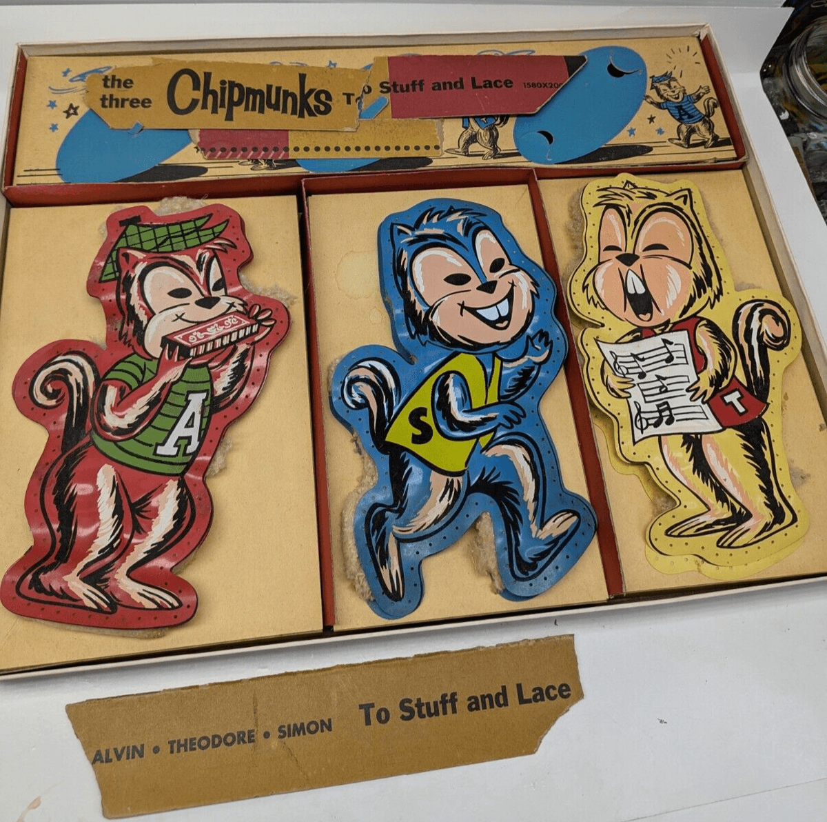The Three CHIPMUNKS Stuff And Lace Set Alvin Theodore Simon Box Vintage thumbnail 4