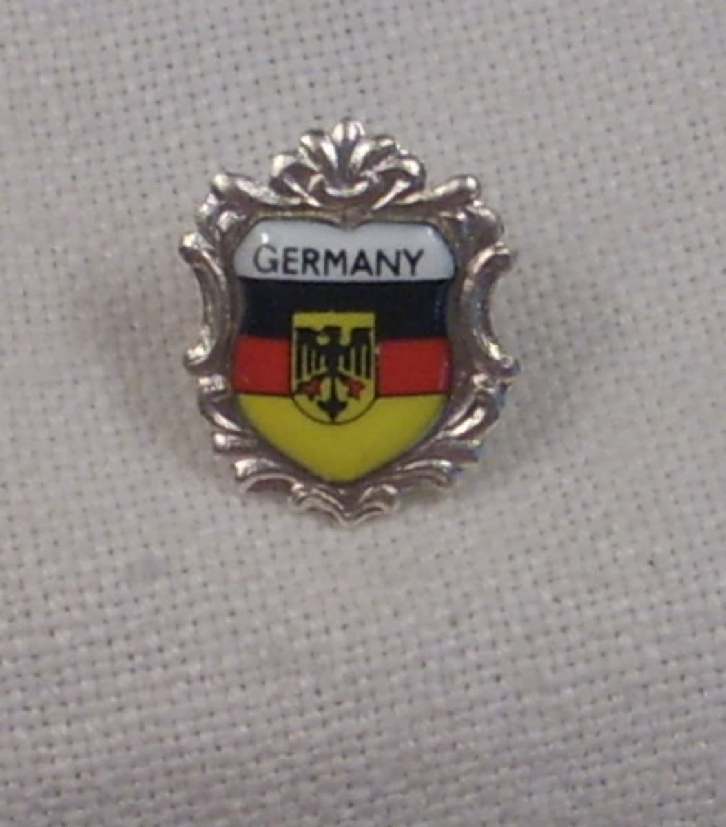 Vintage REU Silver Plated/Enamel Germany Flag Shield  Pin - New - Image 1
