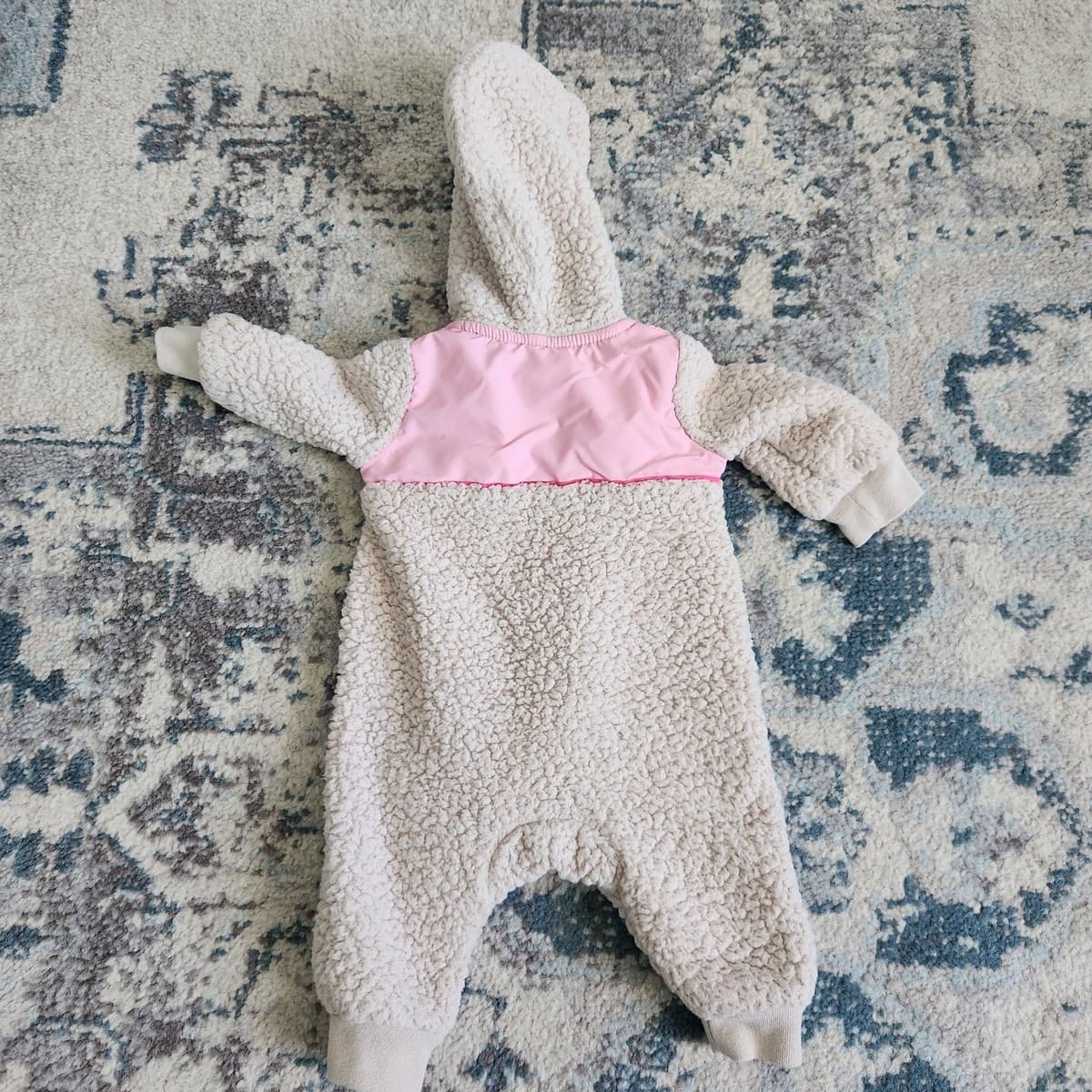 Nike Baby Girl 3 Months Sherpa Fleece Hooded Coverall Zip-up One Piece Pale Pink thumbnail 5