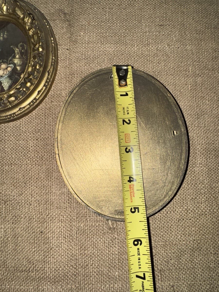 Vintage Set/Pair Italian Ornate Gilt Oval Framed 5.75" Still Life Fruit Prints thumbnail 3