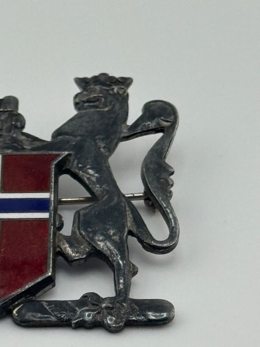 Vintage Sterling Silver Enamel Flag Norway Lion Coat Of Arms Brooch thumbnail 3
