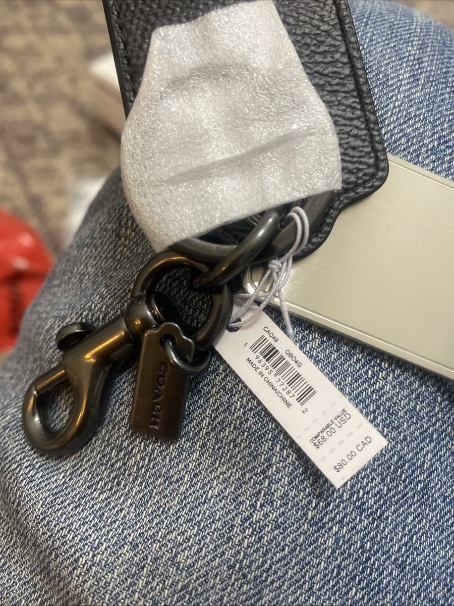 COACH  Bottle Opener Key Fob In Signature Canvas Gunmetal/Charcoal thumbnail 3