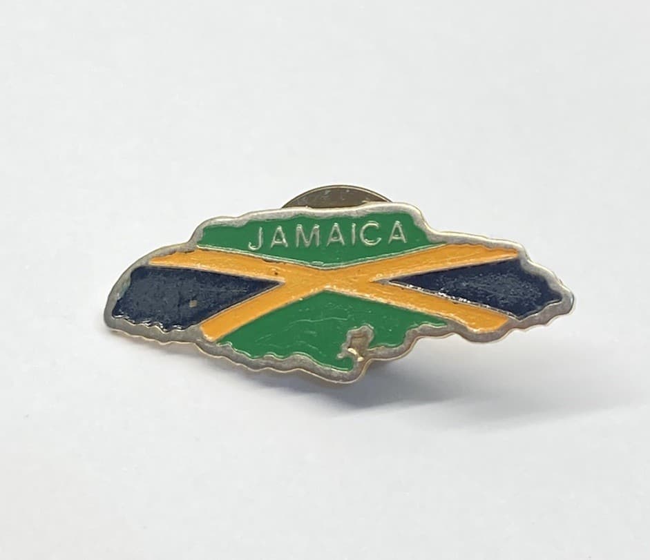 Vintage Jamaica Country Flag Map Enameled Lapel Hat Pin Island Borders - Image 1