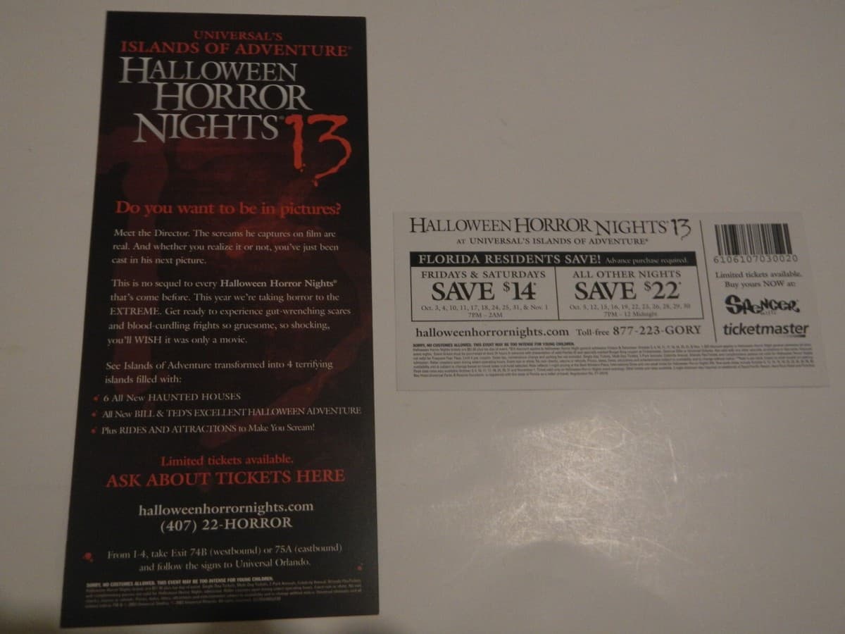 Universal's Islands of Adventure HHN 13 info flier and coupon 2003 thumbnail 2