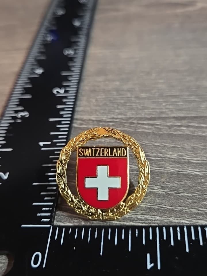 Switzerland Flag Shield Shaped Lapel Pin w/ Cross Me - Image 1
