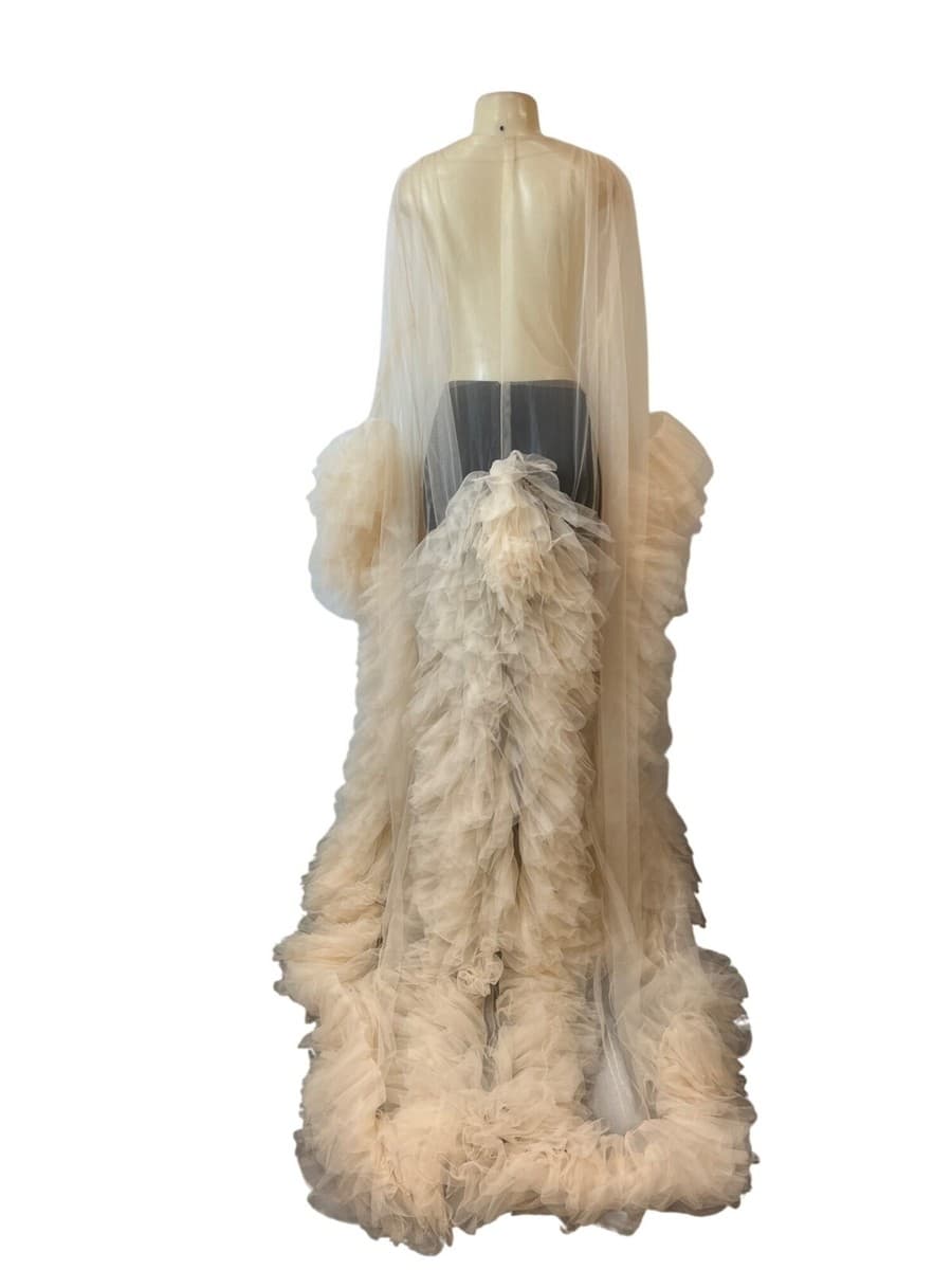 Sara Gariel Women Maternity Nude Ruffled Tulle Bridal Cape With Train One Size thumbnail 3