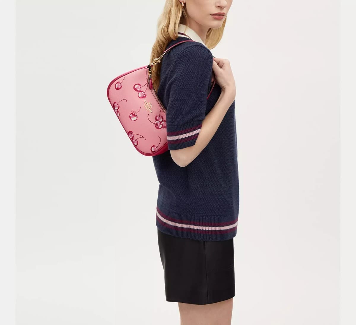 Coach Shoulder Bag CR290 Teri Hand Bag In Pebble Leather Cherry Print New thumbnail 2