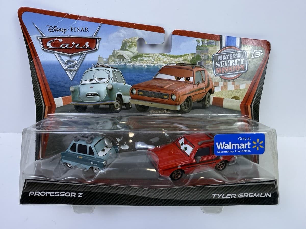 NIB Disney Pixar Cars 2 Maters Secret Mission Professor Z &amp; Tyler Gremlin Set 