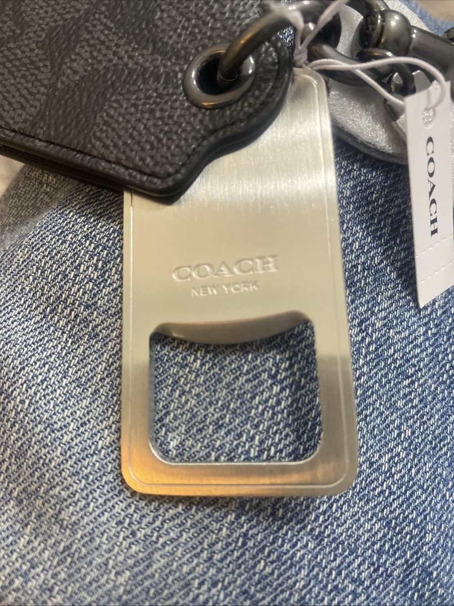 COACH  Bottle Opener Key Fob In Signature Canvas Gunmetal/Charcoal thumbnail 2