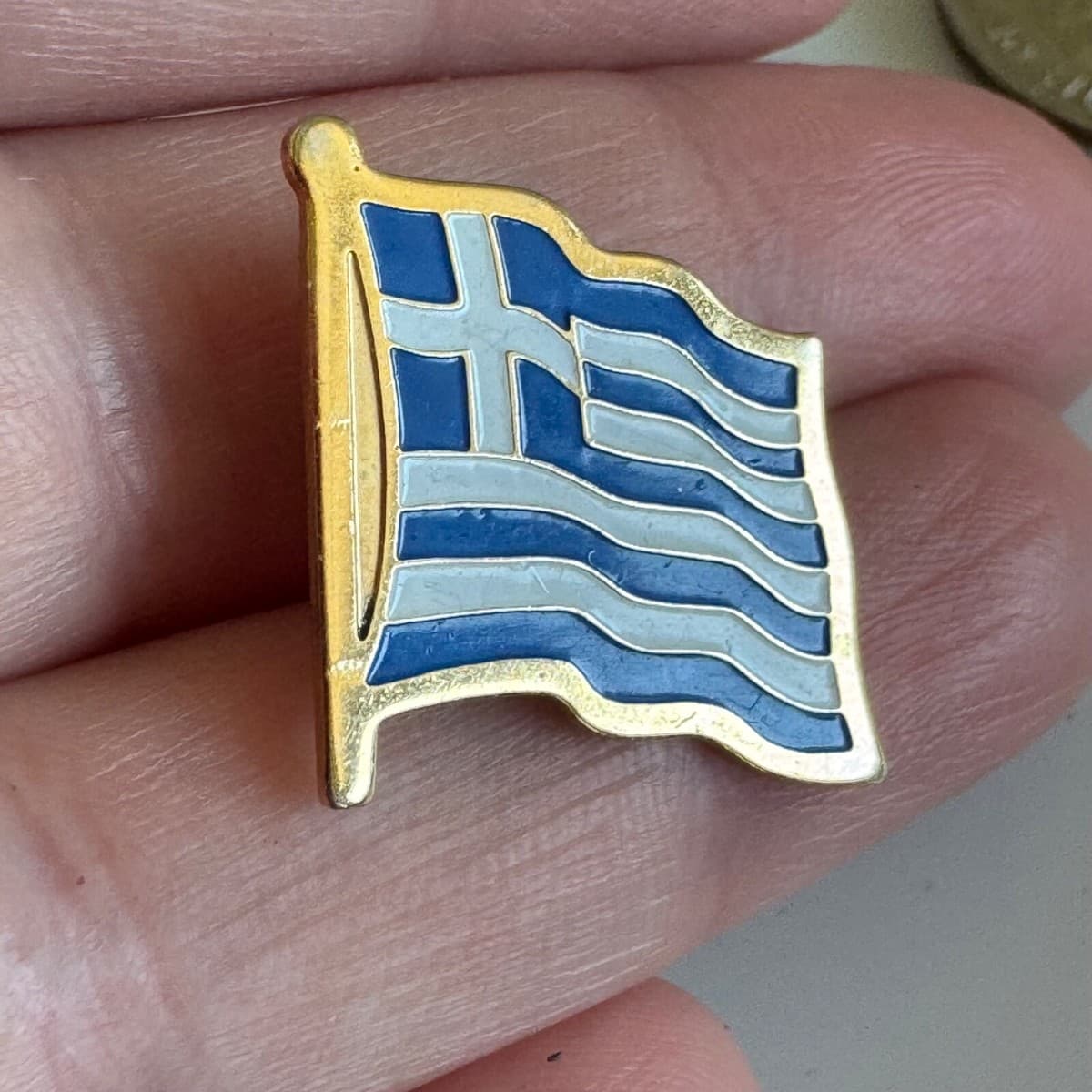 Vintage Greece Greek Flag Enamel Lapel Pin - Image 1