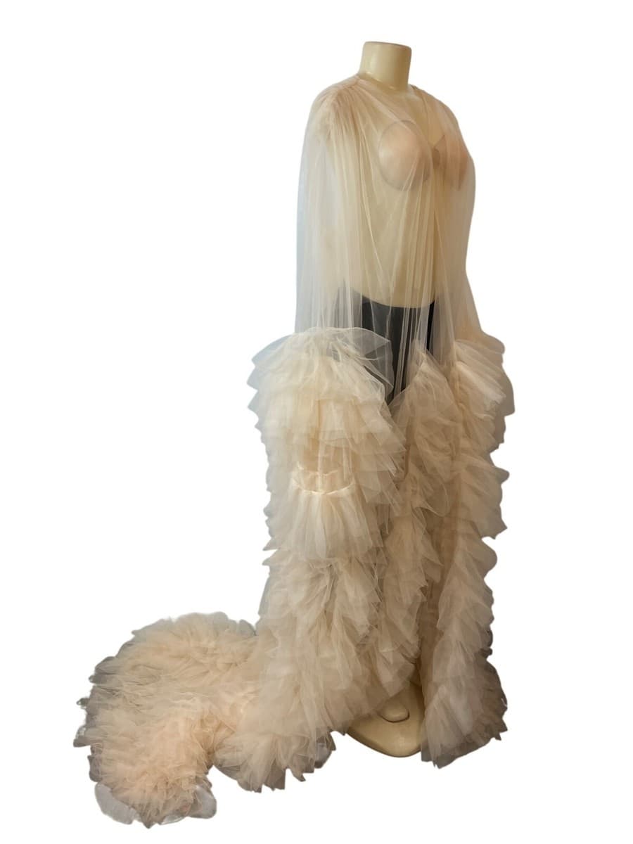 Sara Gariel Women Maternity Nude Ruffled Tulle Bridal Cape With Train One Size thumbnail 2
