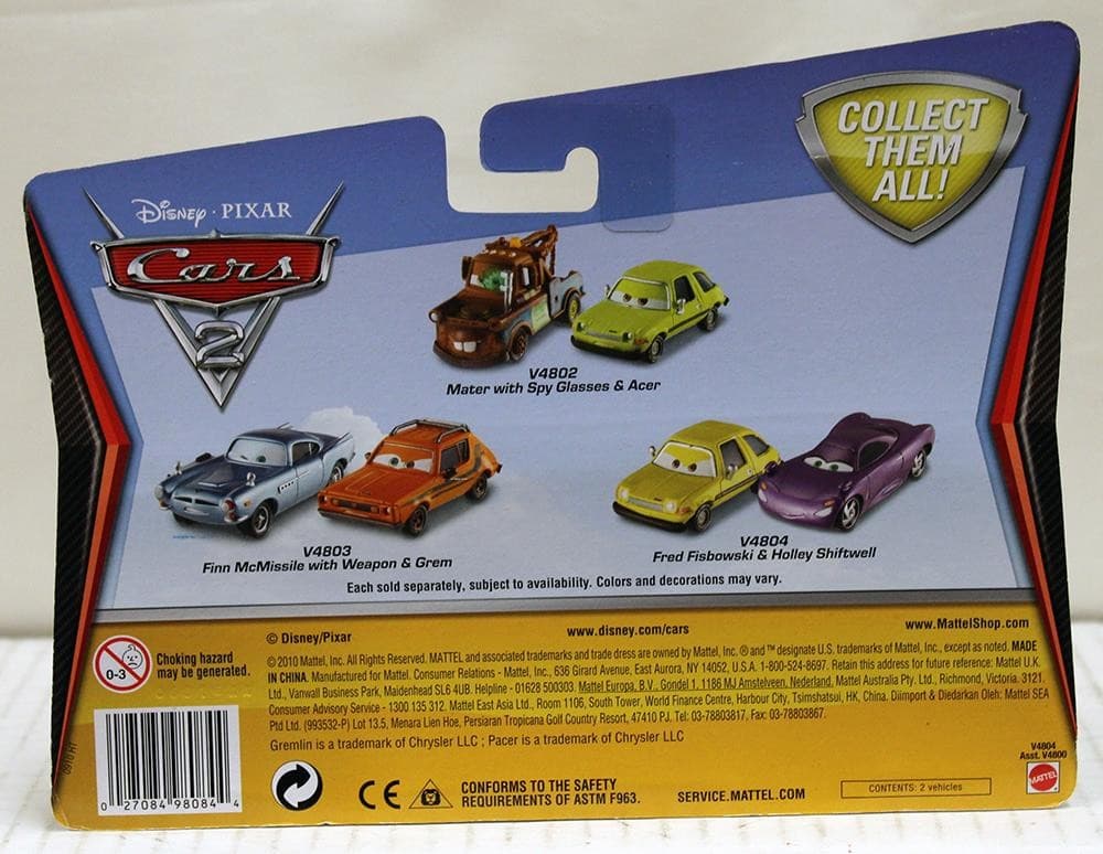 Disney Pixar Cars 2 Fred Fisbowski &amp; Holley Shiftwell Die Cast Car 2-Pack NR thumbnail 4