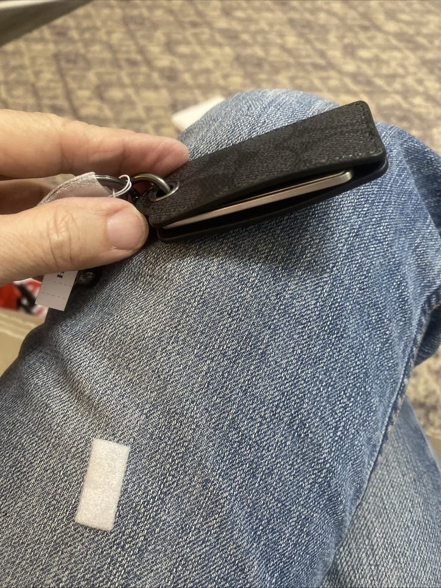 COACH  Bottle Opener Key Fob In Signature Canvas Gunmetal/Charcoal thumbnail 4