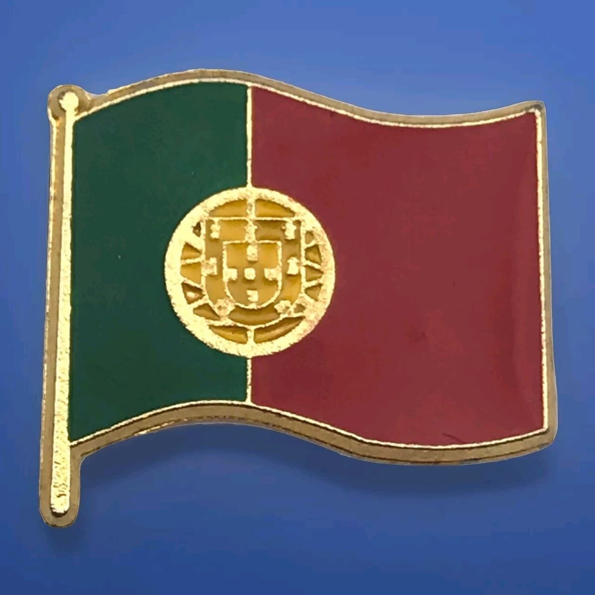 Portugal Flag Lapel Pin Brooch Gold Tone Enamel Vintage Portuguese Souvenir - Image 1
