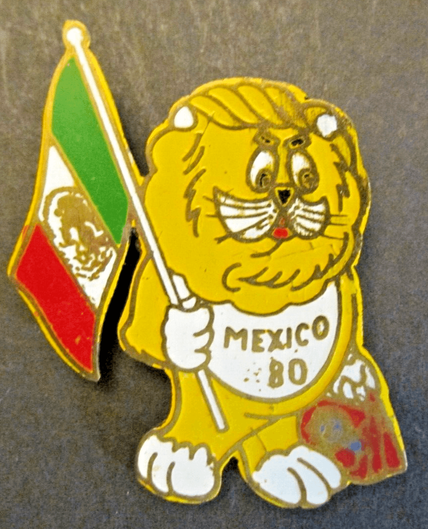 Vintage Lions Club Pin 1980 Mexico Lion Lapel Brooch Holding Mexico Flag - Image 1
