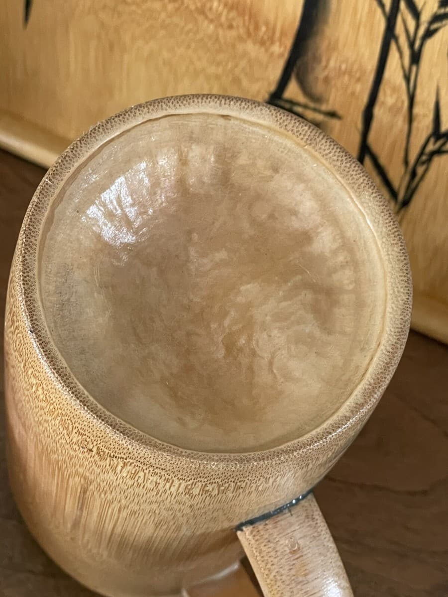Vintage Retro MCM Bamboo Bar Set. Pitcher, Tray And 5 Cups Hand Painted. Japan thumbnail 4