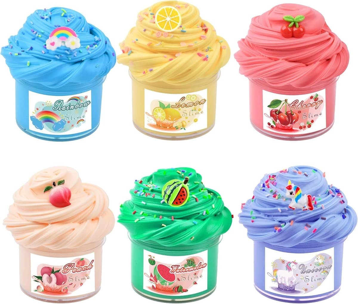 Premade 6 Pack Butter Slime, Slime with Peachybbies Watermelon Lemon Charms,... 