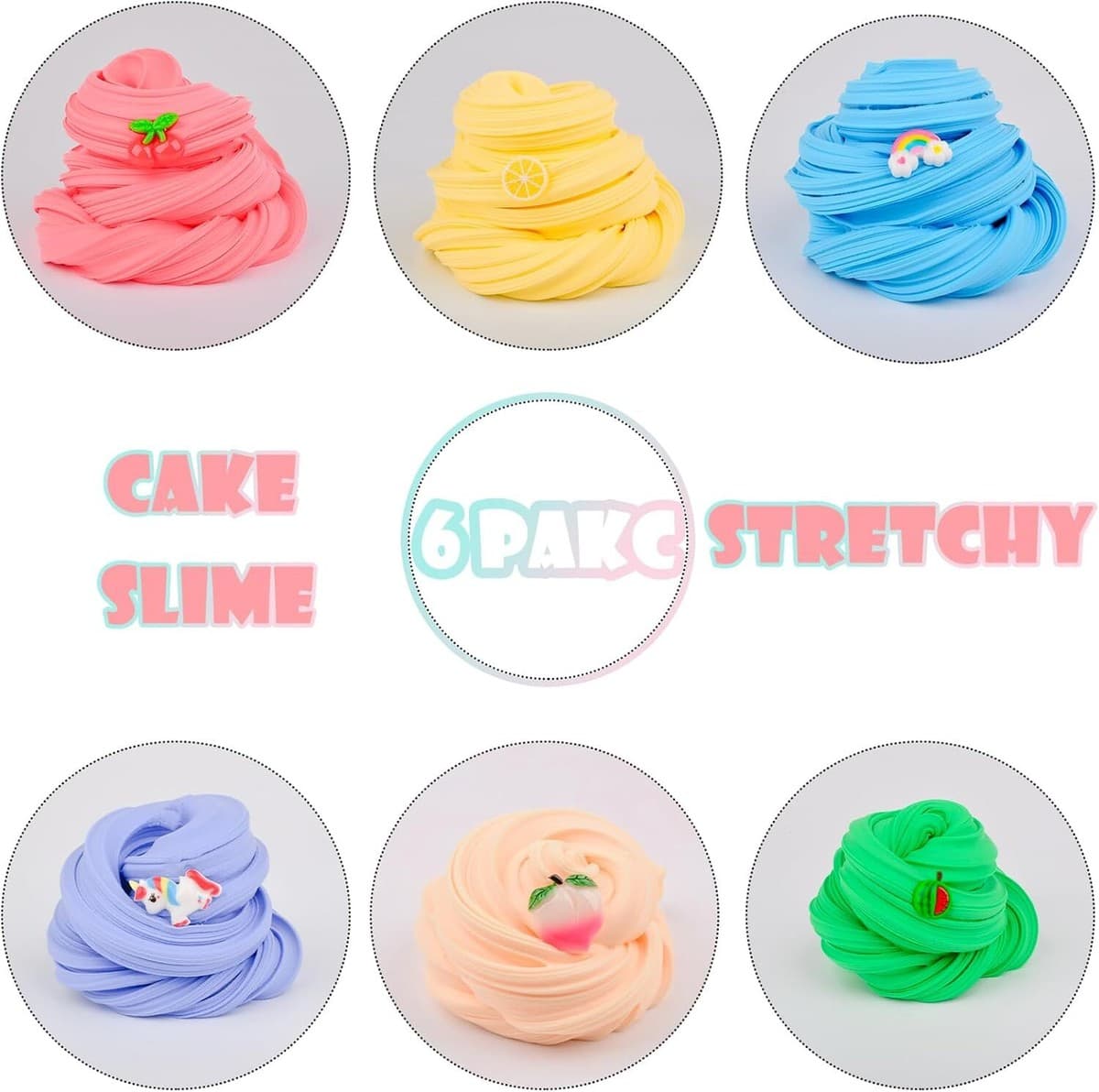 Premade 6 Pack Butter Slime, Slime with Peachybbies Watermelon Lemon Charms,...  thumbnail 2