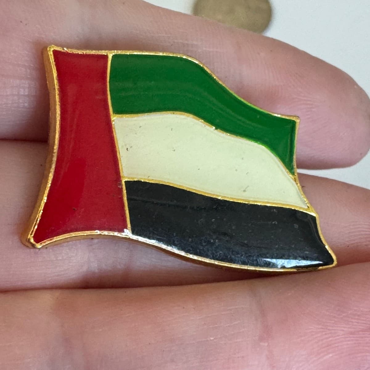 Vintage UAE United Arab Emirates Flag Enamel Pin Red Green White Black Colors - Image 1
