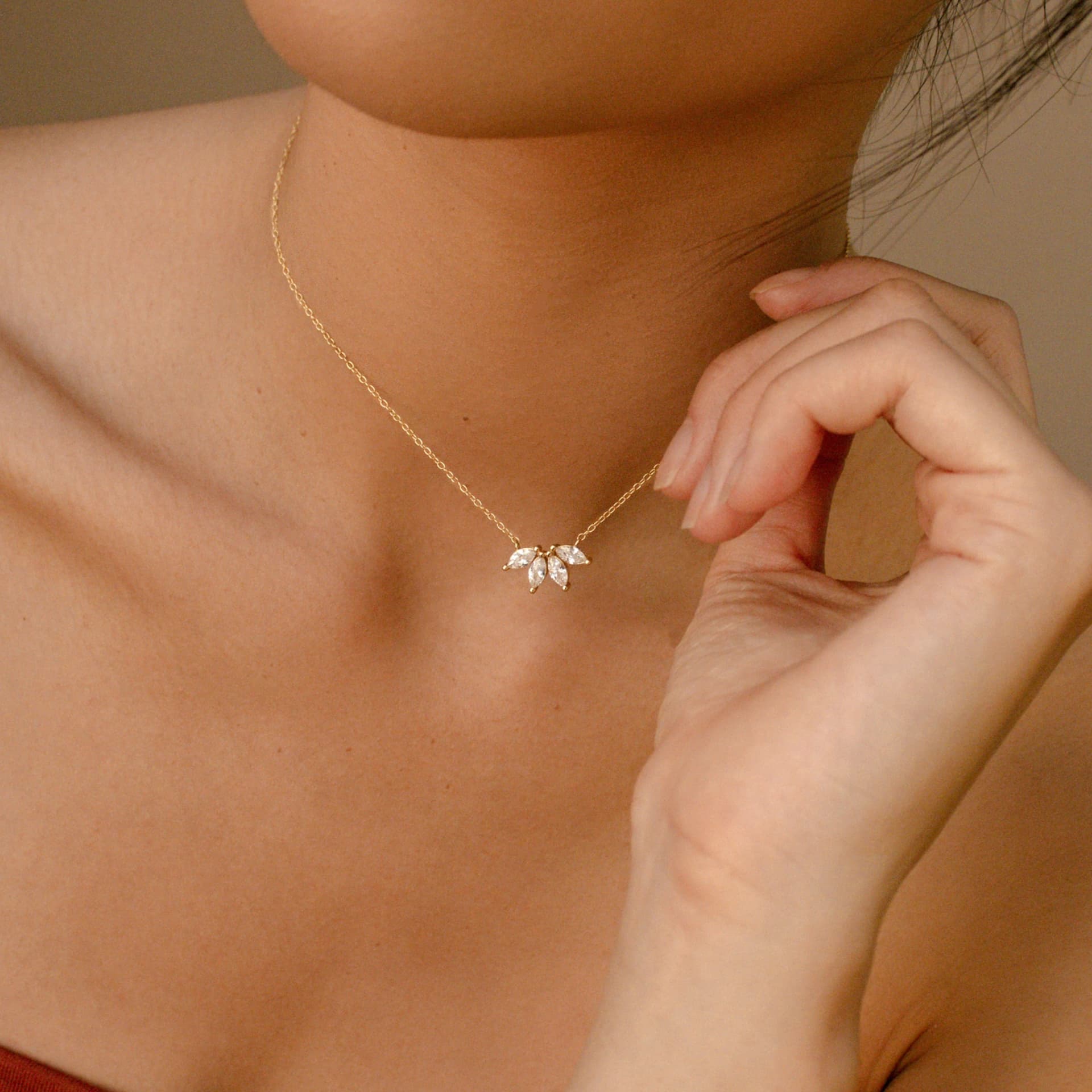 Marquise Diamond Necklace by CaitlynMinimalist • Flower Petal Diamond Necklace • Flower Necklace • Bridesmaid Gift • NR055 - Image 1