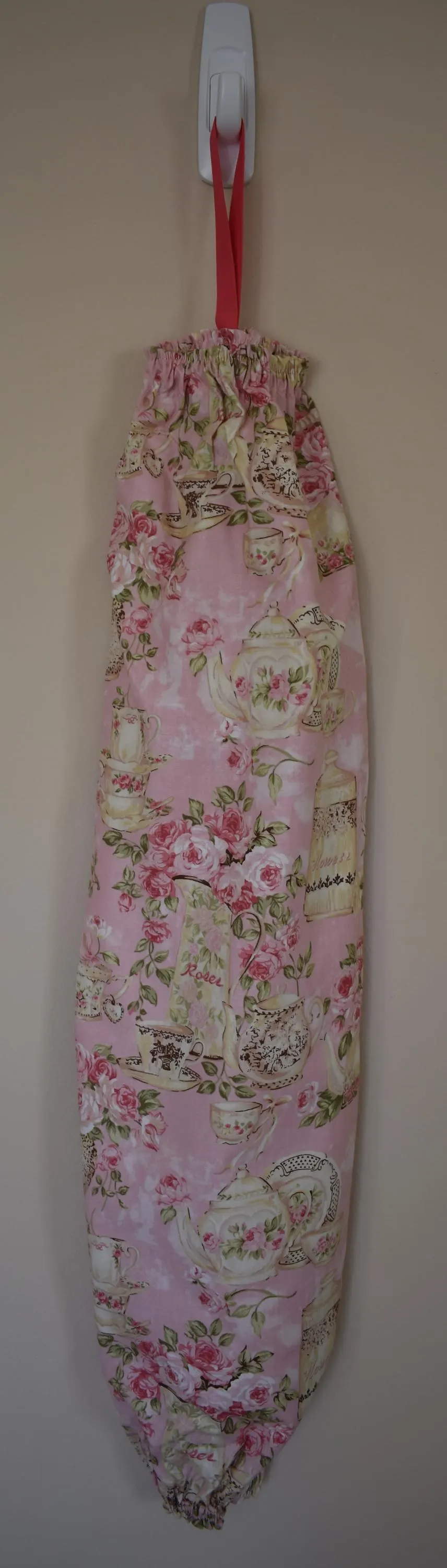 Flowers  61# Tea Time Plastic Grocery Bag Holder Pink Roses Pastel Floral Plastic Bag Holder - Image 1