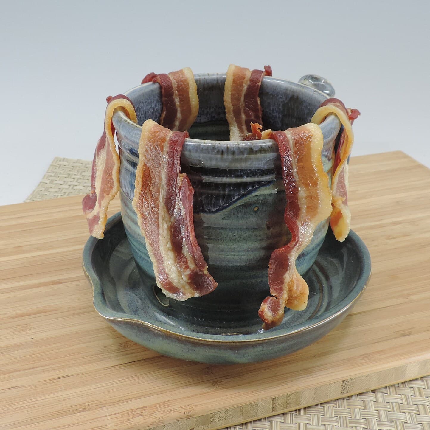 Handmade Ceramic Bacon Cooker: Blue Pottery Bacon Lover Gift - Image 1