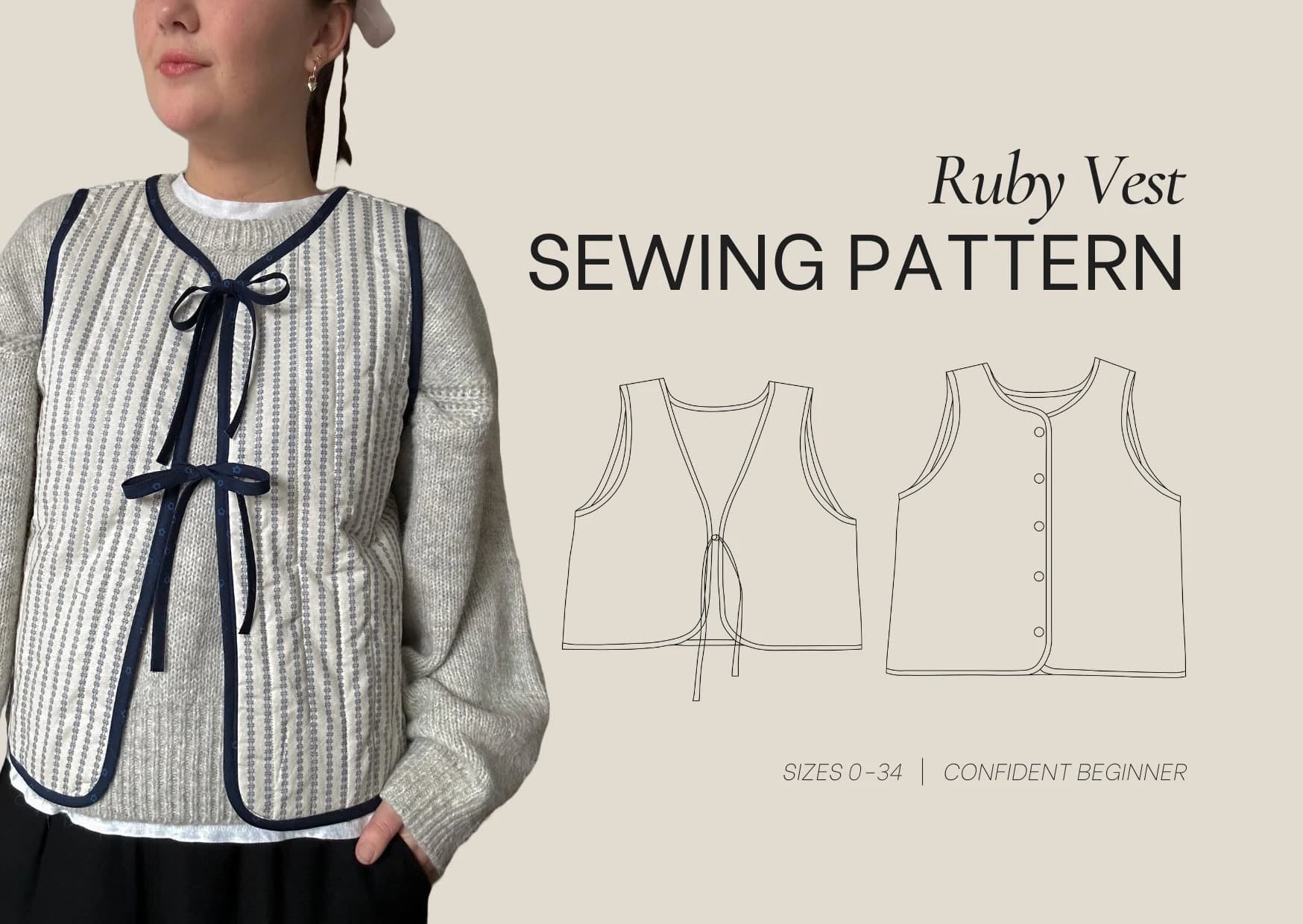 Ruby Vest PDF Sewing Pattern | Size Inclusive 0-34 | Beginner Friendly | Detailed Video Tutorial - Image 1