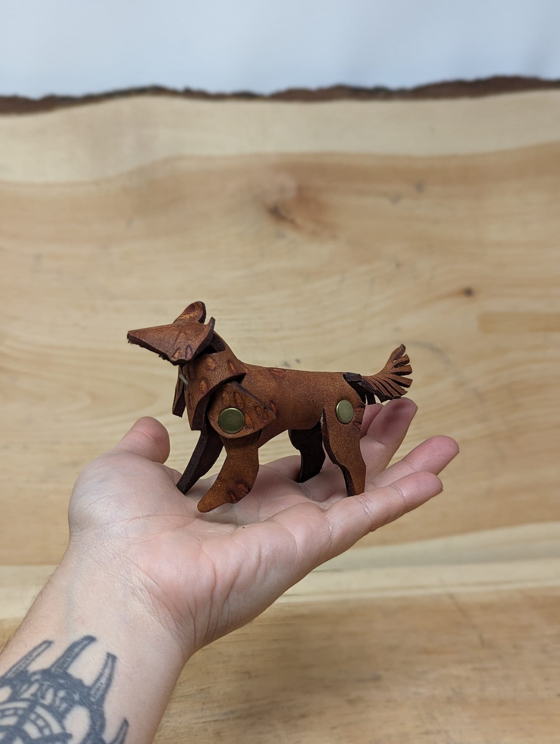 Little Leather Wolf Figurines/Miniatures (Customize in Your Choice of Leather And Metal Color) - Image 1