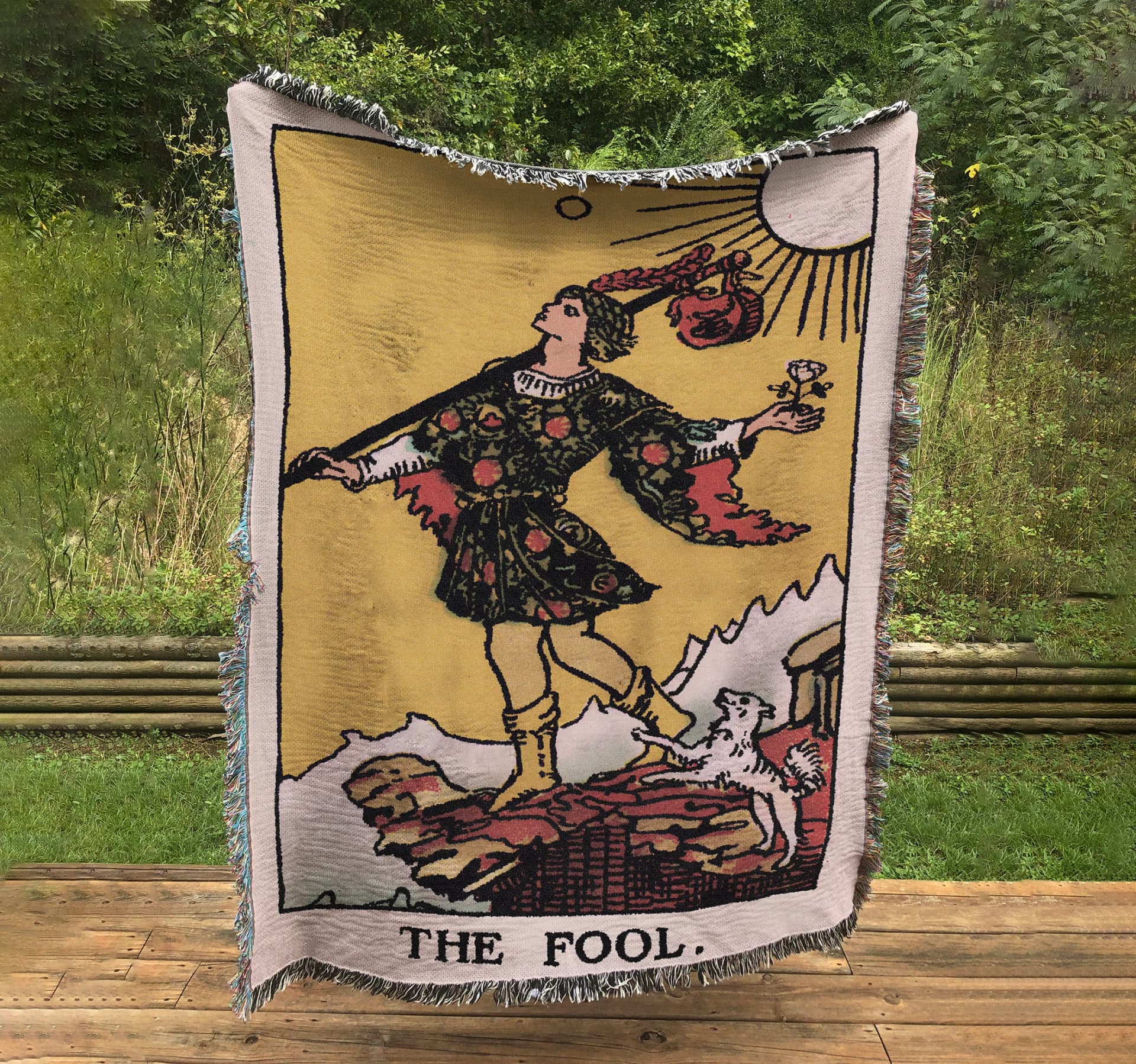 Woven Blanket - The Fool Tarot Card  - Rider Waite Deck - Cotton - Image 1