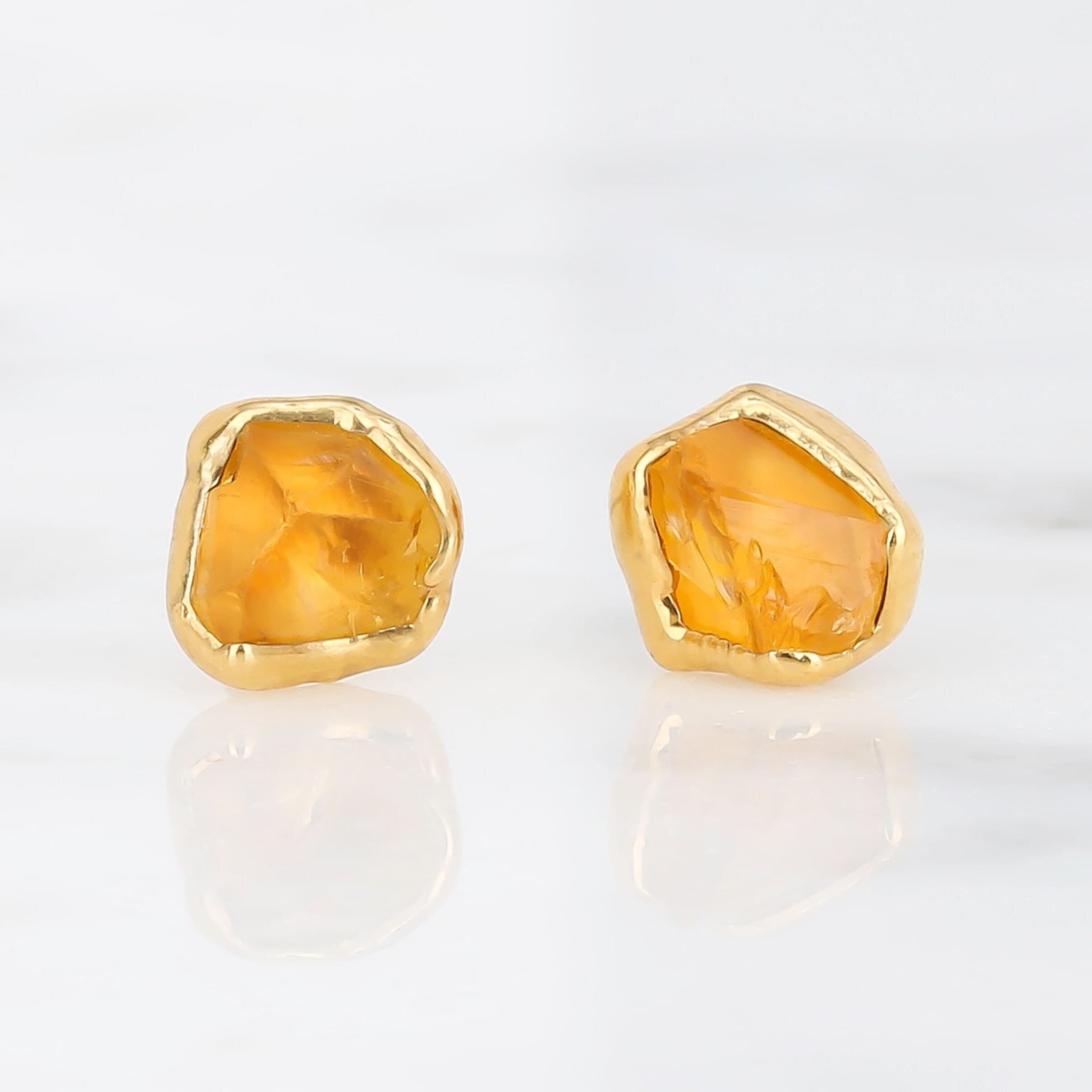Raw Citrine Earrings • Dainty Gold Studs • Gold Filled • November Birthstone Gift • Witchy Fall Jewelry • Scorpio Libra Earrings • Ringcrush