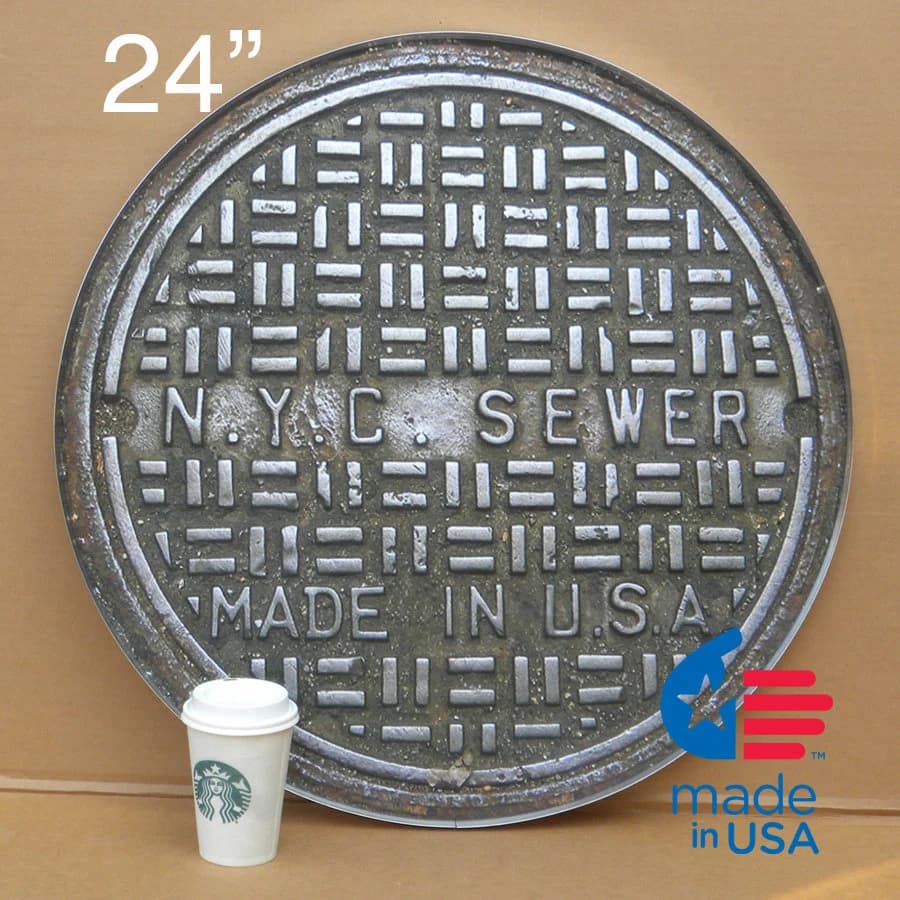 New York City sewer cover, as a framed round poster - Image 1