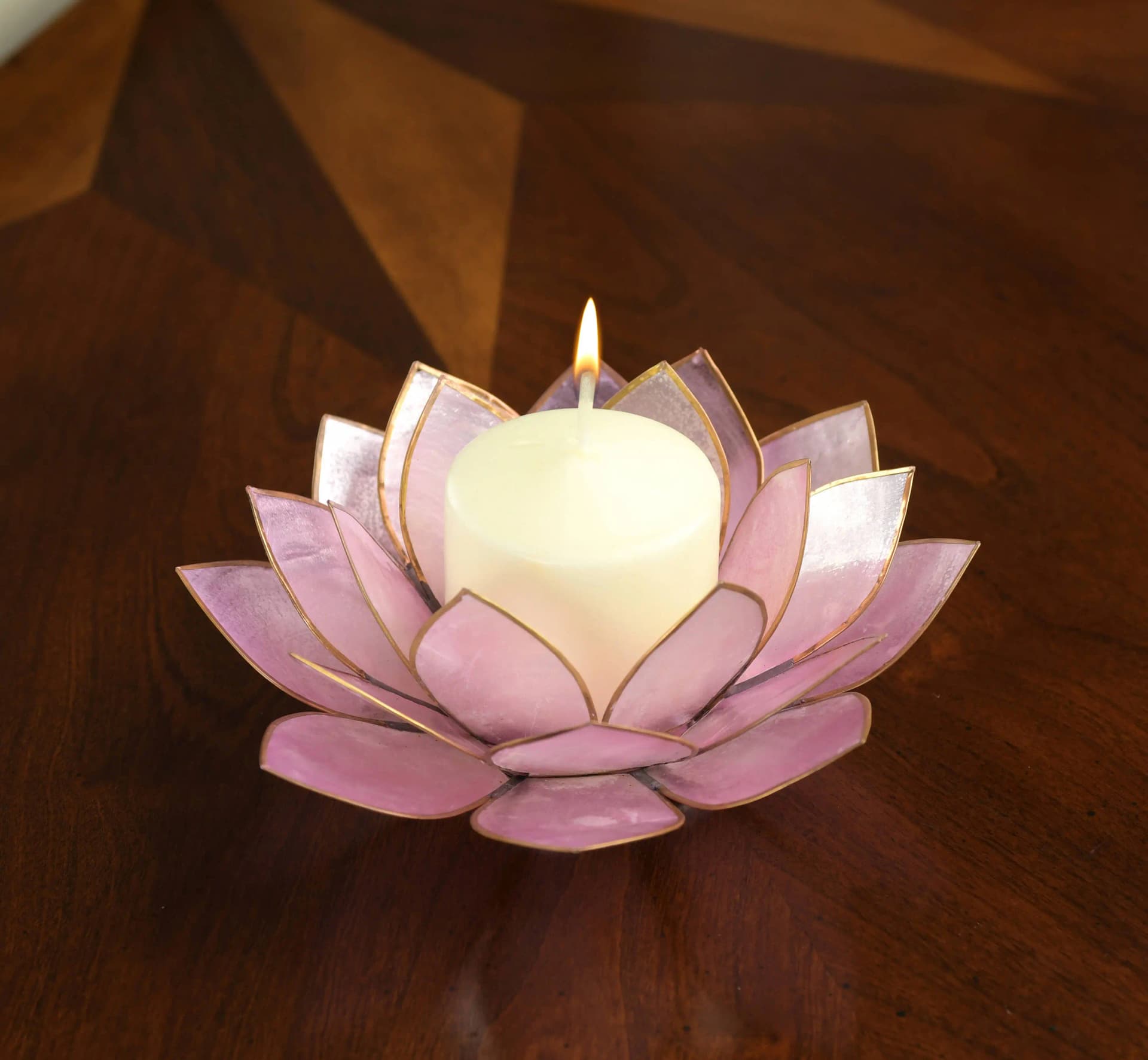 Lavender Lotus Flower Capiz Shell Candle Holder - Rare Color and a Real Jewel of a Gift and Keepsake - Image 1