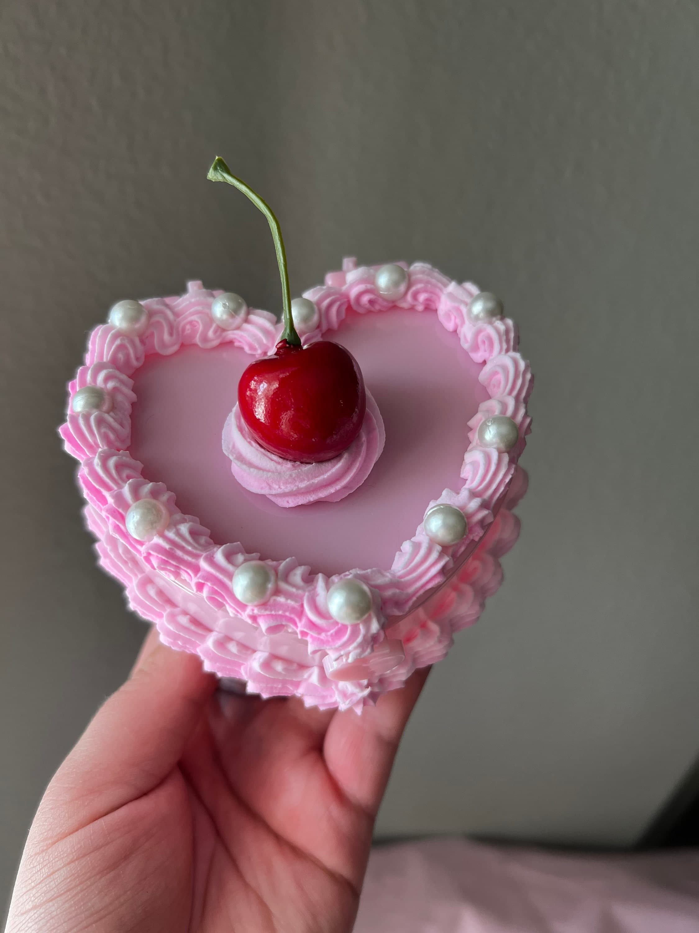 Light Pink Mini Jewelry Box / Trinket Jewelry Box / Y2K / Heart Cake / Viral Cake / Jewelry Box / Accessory Box / Fake Cherries - Image 1