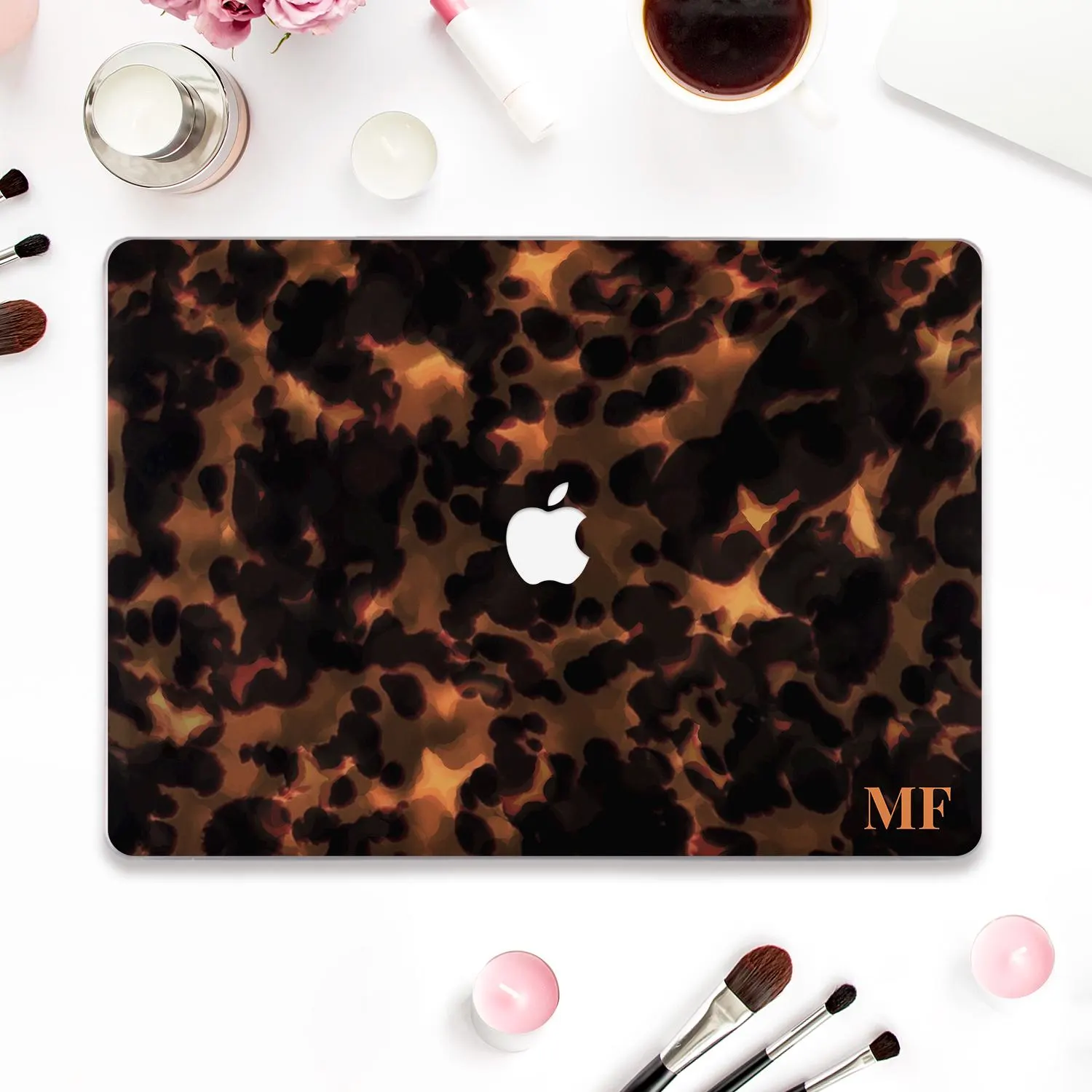 Initials Macbook case Personalized Macbook Pro 13 inch Air 13 15 M2 M3 2024 Pro 14 16 Aesthetic custom monogram Dark tortoise shell case - Image 1
