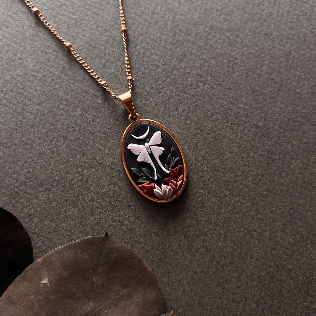 Moth and the Moon Necklace Handmade Polymer Clay - Etsy UK
