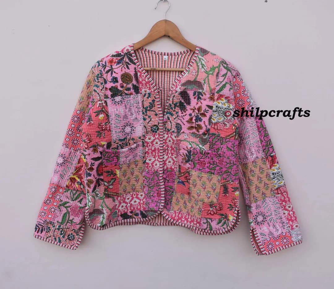 Patchwork Quilted Jackets Cotton Floral Bohemian Style Fall Winter Jacket Coat Vintage Boho Quilted Reversible Kantha Jacket for Women - Etsy - Image 1