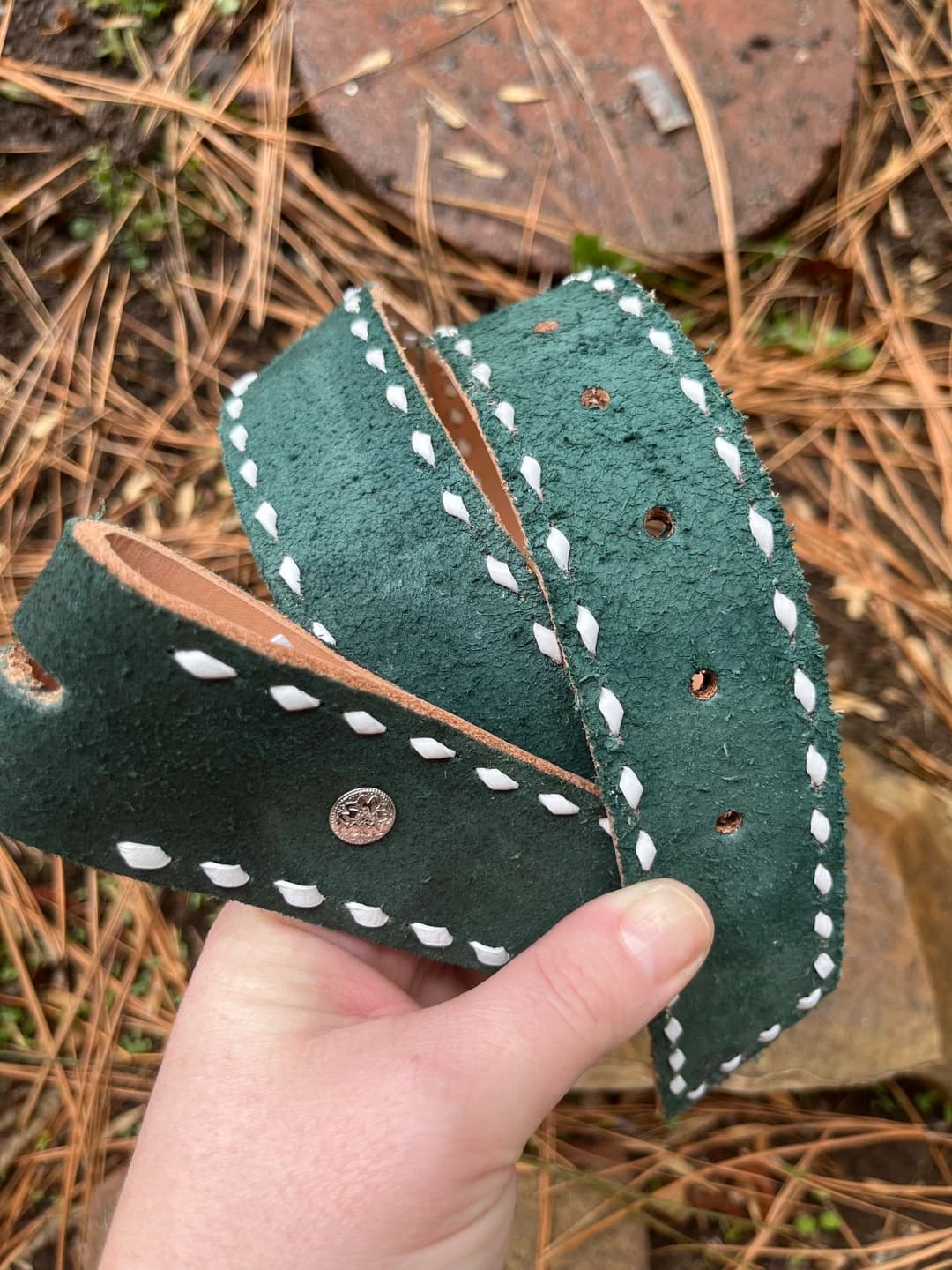 EMERALD Buckstitch Roughout Leather Belt - Etsy - Image 1