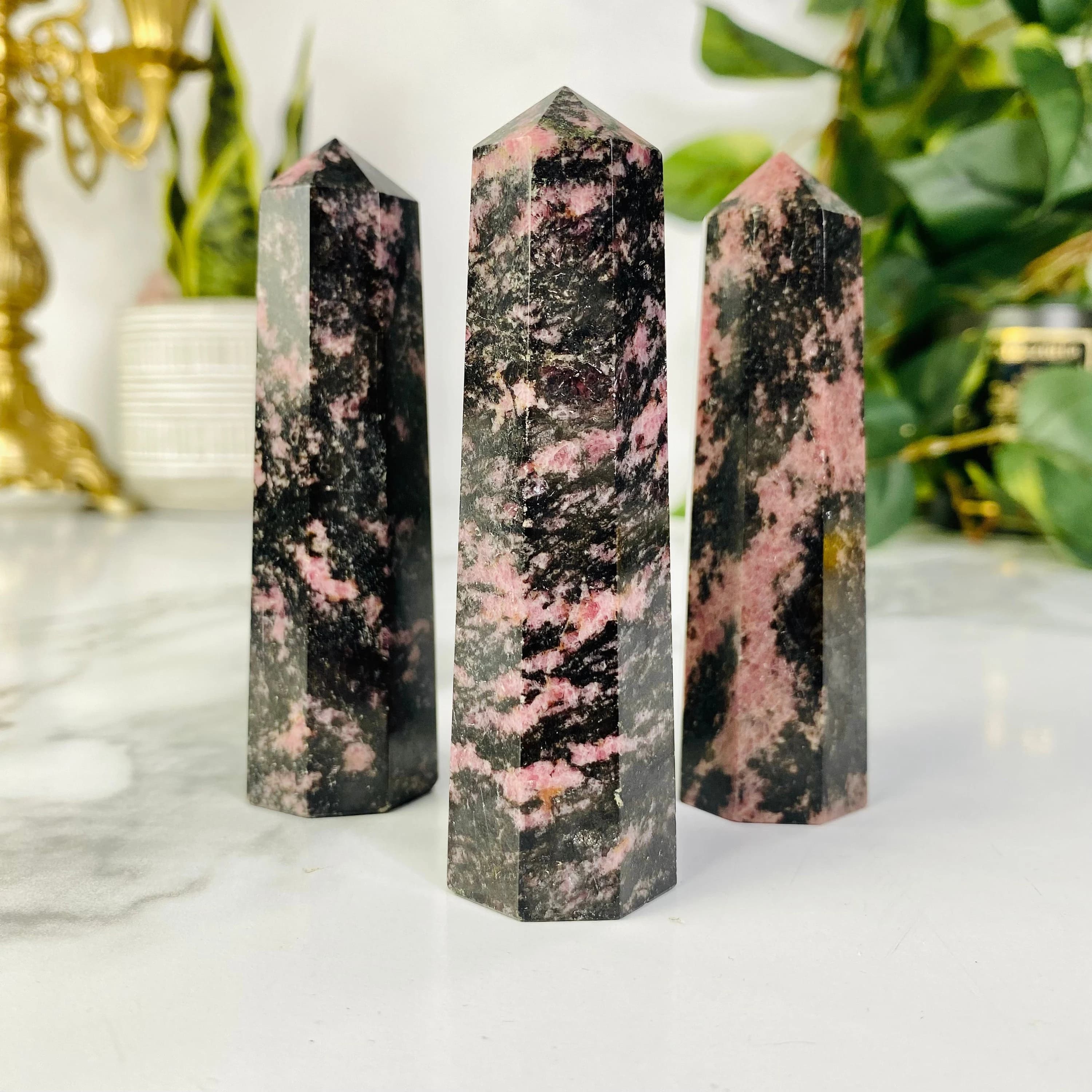 Sparkly Rhodonite Chunky Crystal Towers, Genuine Crystal, Ethically Sourced Crystals, Crystal Gift, Natural Crystal Home Decor, Stone Towers - Image 1
