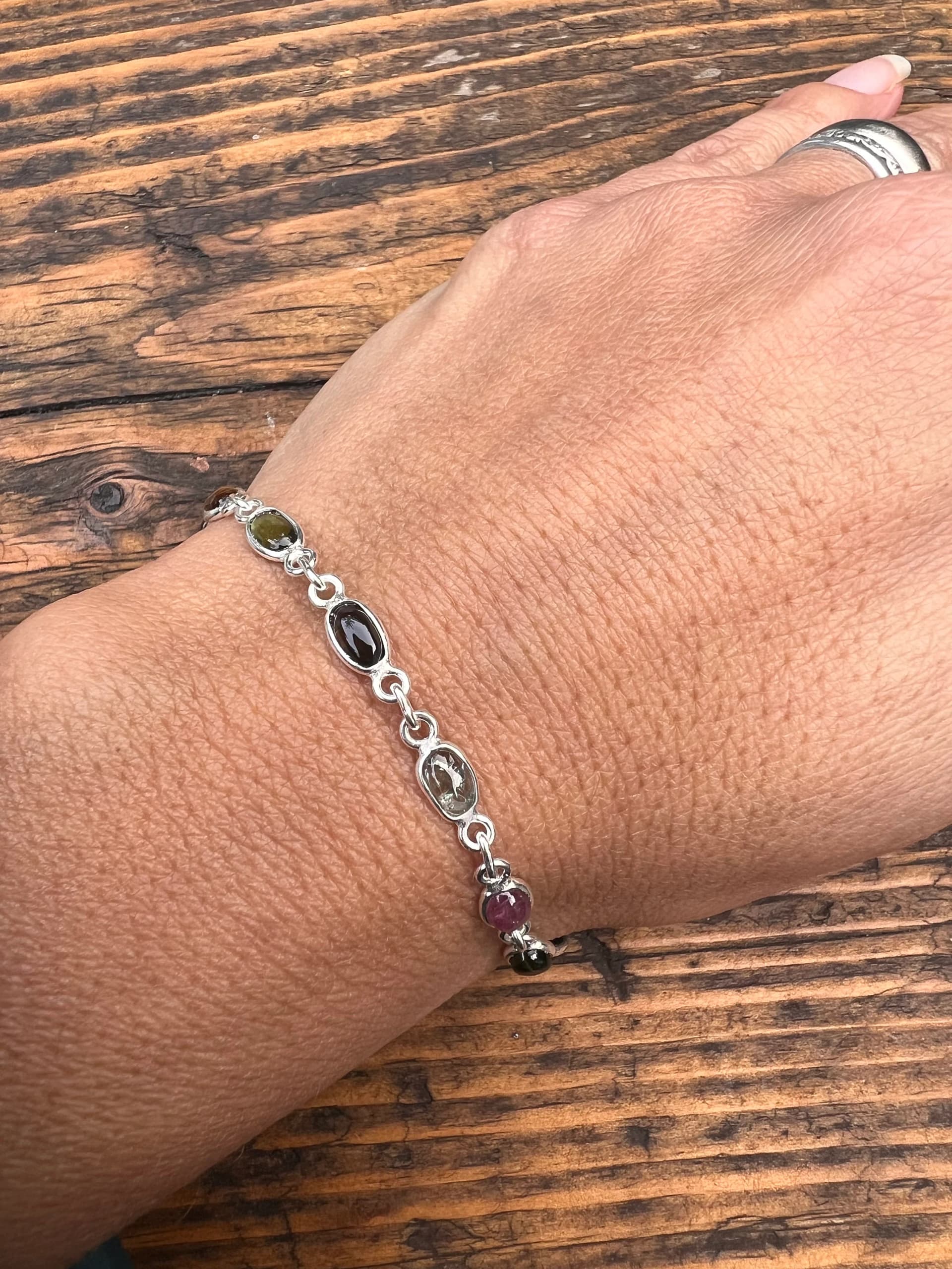 Dainty Tourmaline silver bracelet, Sterling Silver tourmaline bracelet,  Minimalist bracelet for her, Christmas gift,  Tourmaline gifts - Image 1