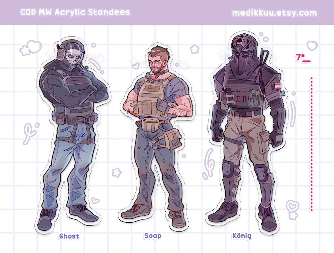 PREORDER Cod Mw Acrylic Standees 7 Acrylic Ghost, Konig, Soap Modern Warfare 2 Mw2 Charm, Call of Duty - Etsy Brazil - Image 1
