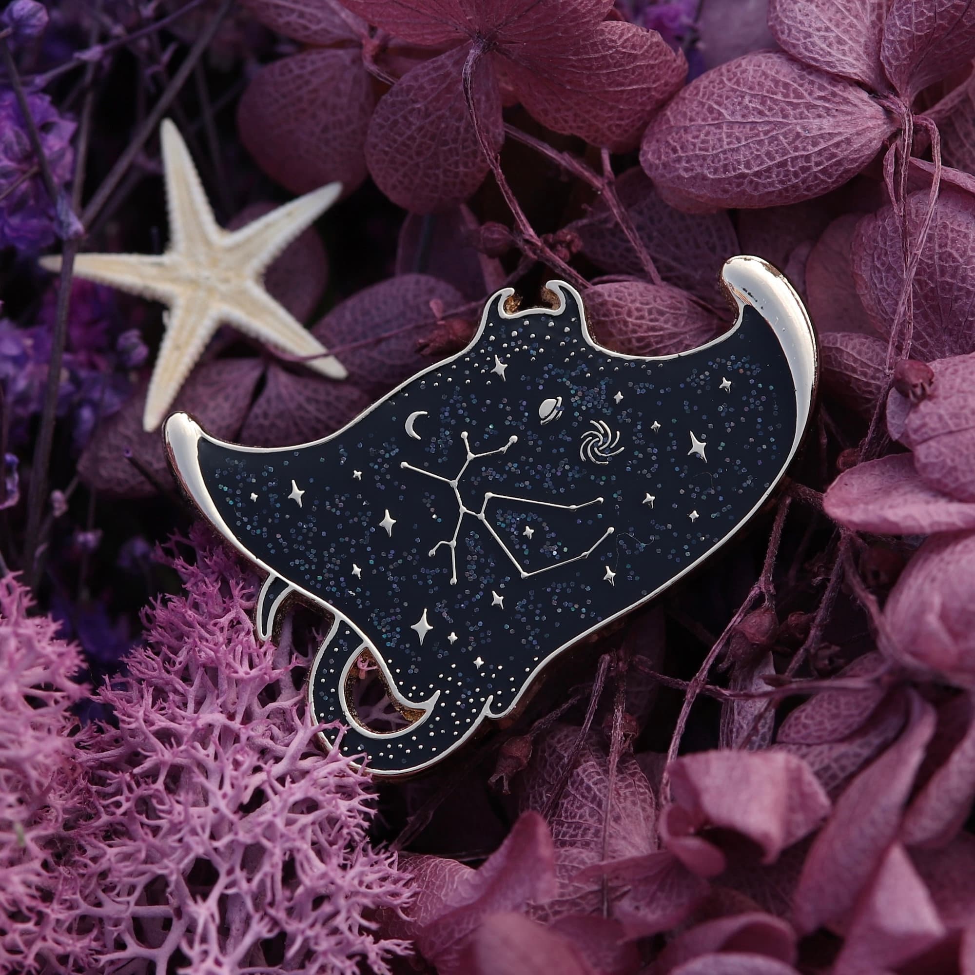 Marine Zodiac Enamel Pin - Sagittarius - Batoidea - Lapel, Astrology, Animal, Beach, Ocean, Sea - Image 1