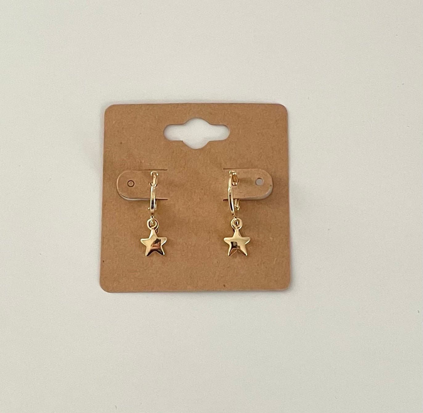 Gold Star Huggie Hoop Dangle Earrings - 18k gold plated - Image 1