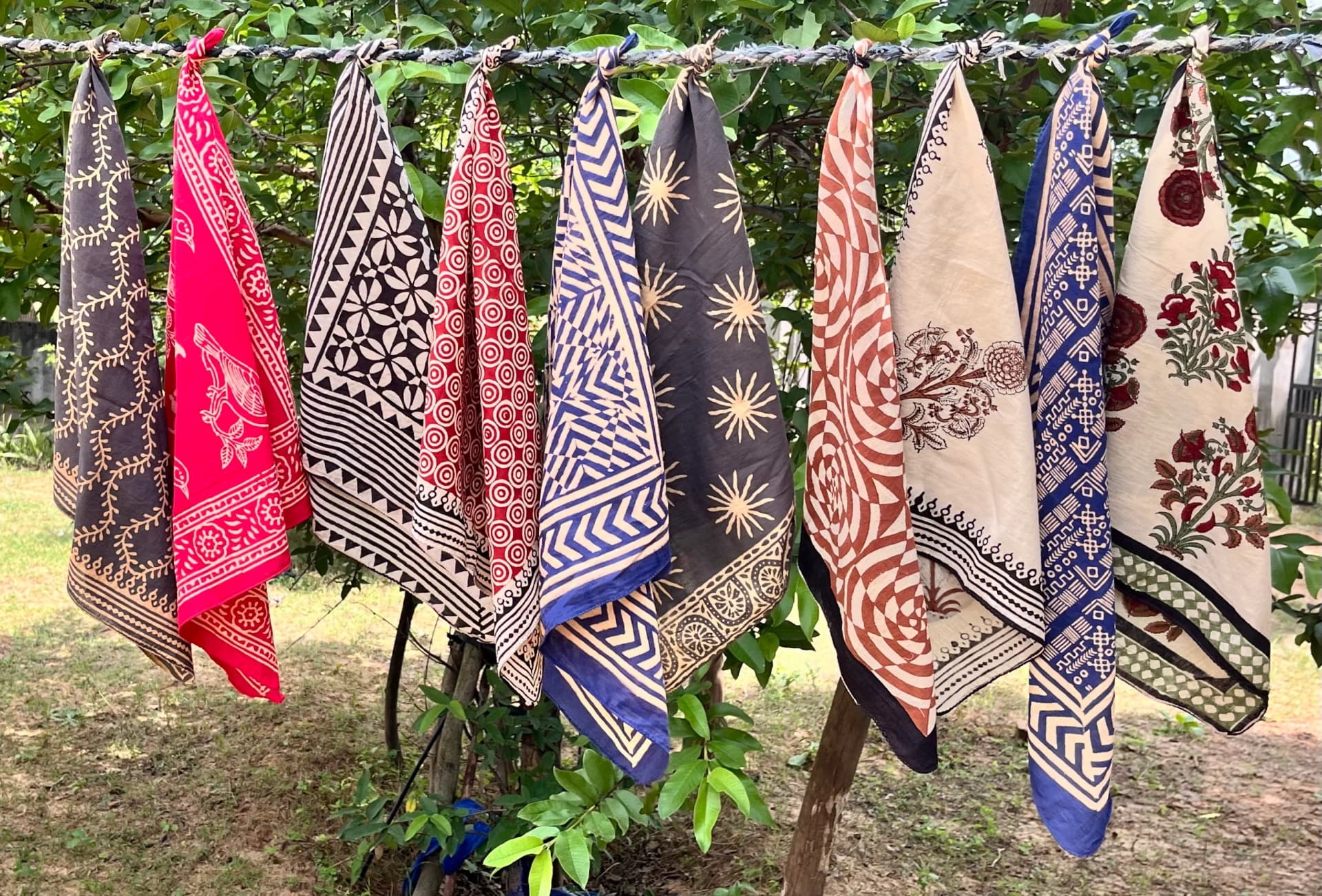 Set of 10 Indian cotton Bandana Scarf,Foulard,Neckerchief,Necktie Face Mask,Hijab,Hand Made Gift for Mom,Dad,Wife,Husband,Gf,Bf - Image 1