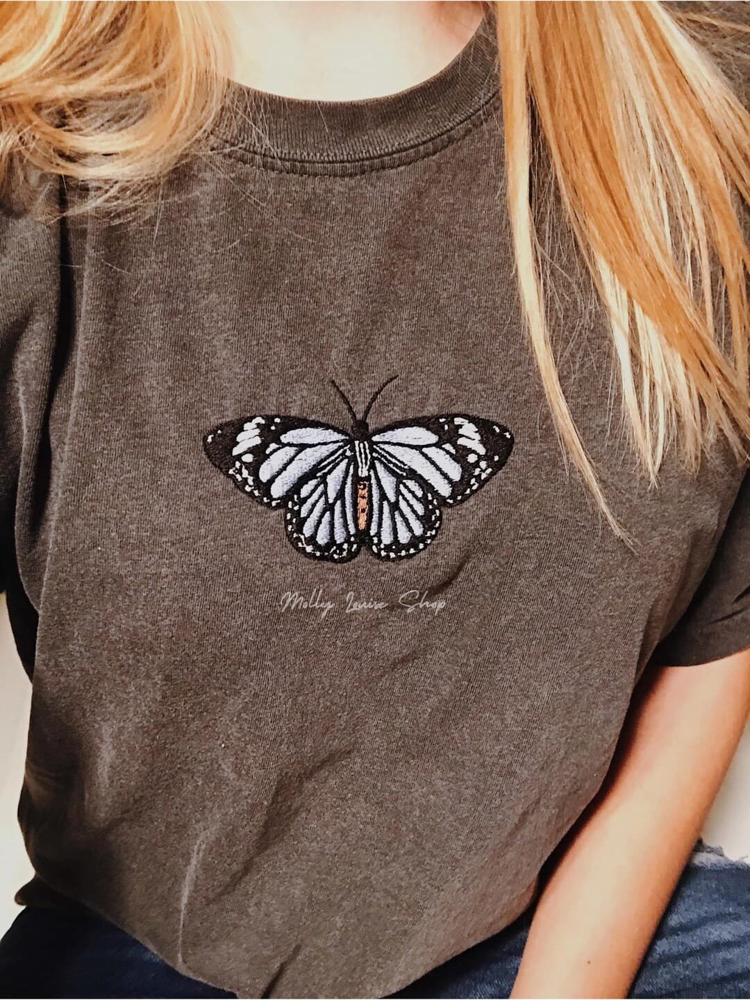 Embroidered Butterfly Tshirt - Etsy UK - Image 1