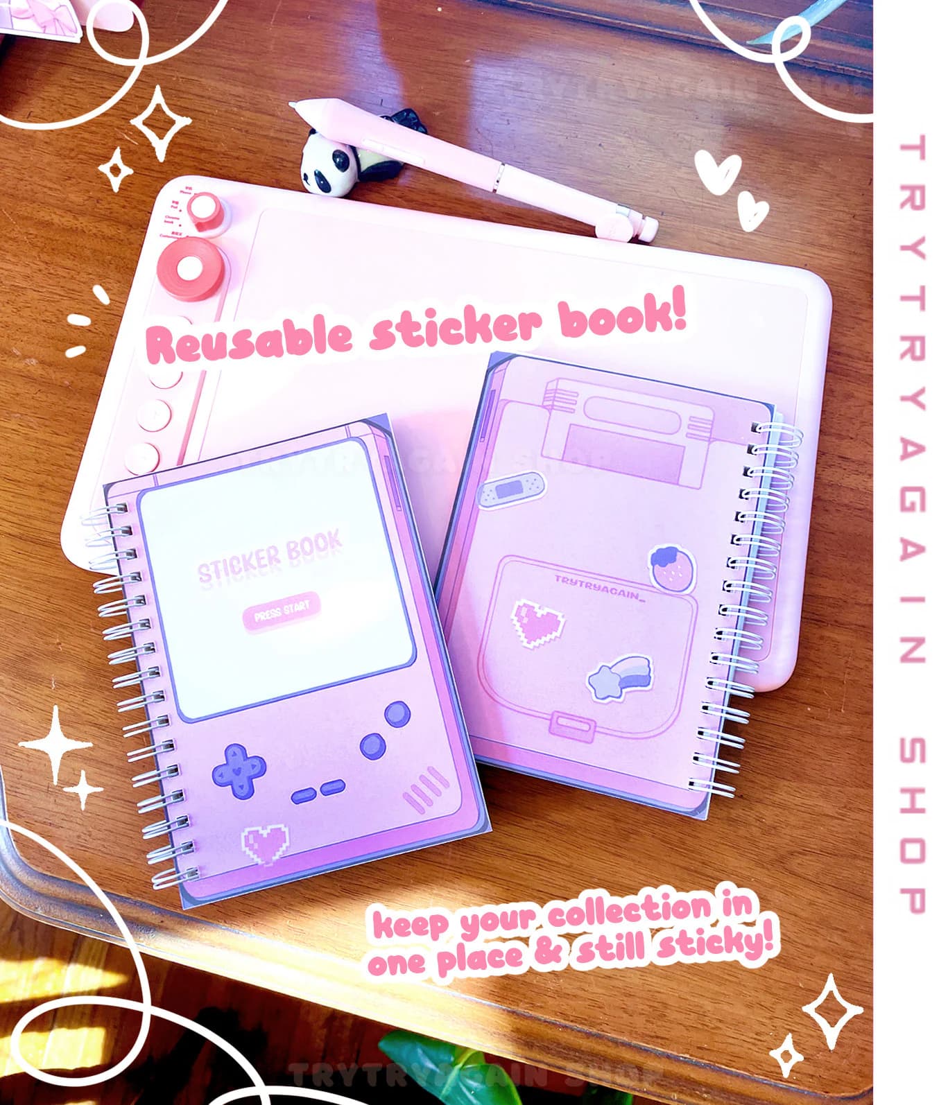 Aesthetic Reusable Sticker Book - A6 4.25 x 6” size - Gamer girl kawaii sticker collection 50 sheets - Reusable Stationery Sticker Storage - Image 1